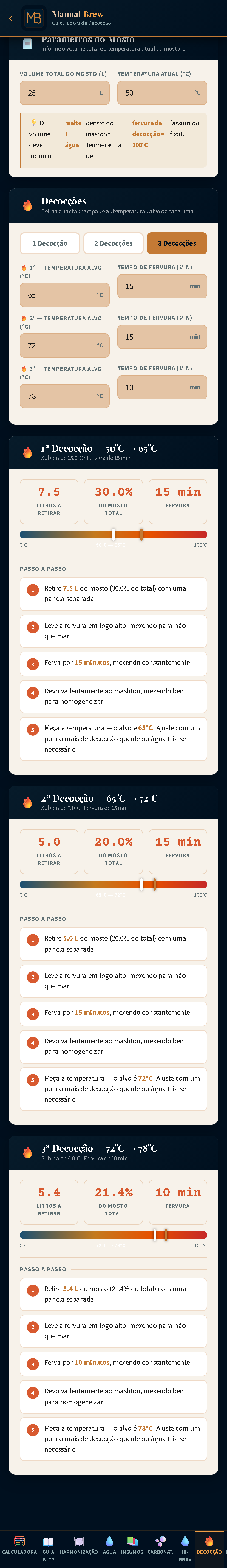Tela do Manual Brew: Decocção