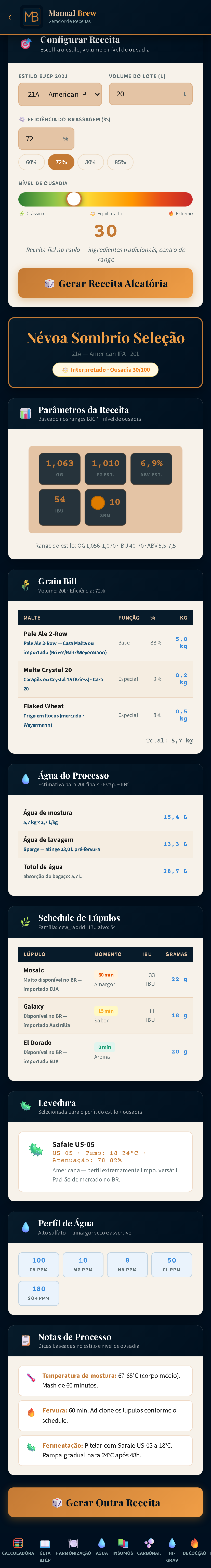 Tela do Manual Brew: Gerador de Receitas