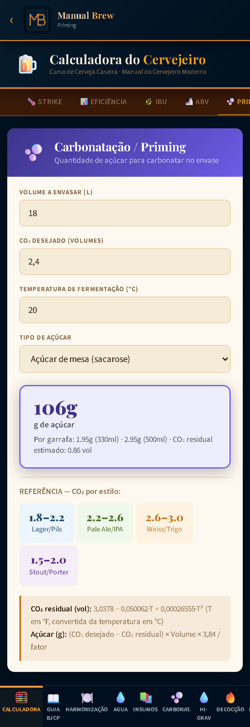 Tela do Manual Brew: Priming